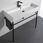 Bathroom Sink, Scarabeo 8031/R-100A-CON-BLK, Large Ceramic Console Sink and Matte Black Stand